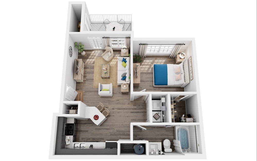 The Juliette - 1 bedroom floorplan layout with 1 bathroom and 635 square feet