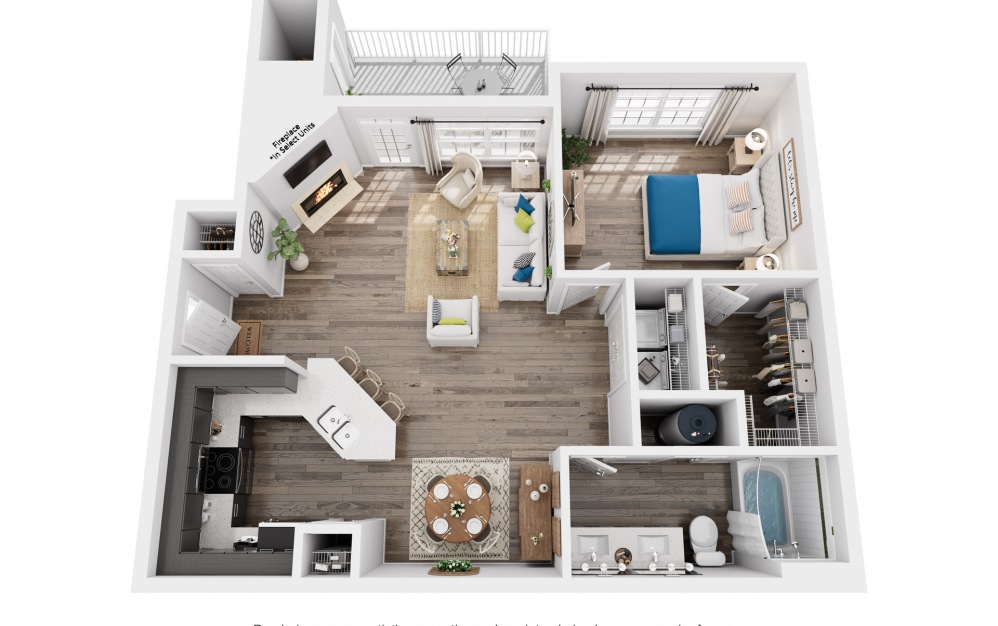 The Sinclair - 1 bedroom floorplan layout with 1 bathroom and 804 square feet
