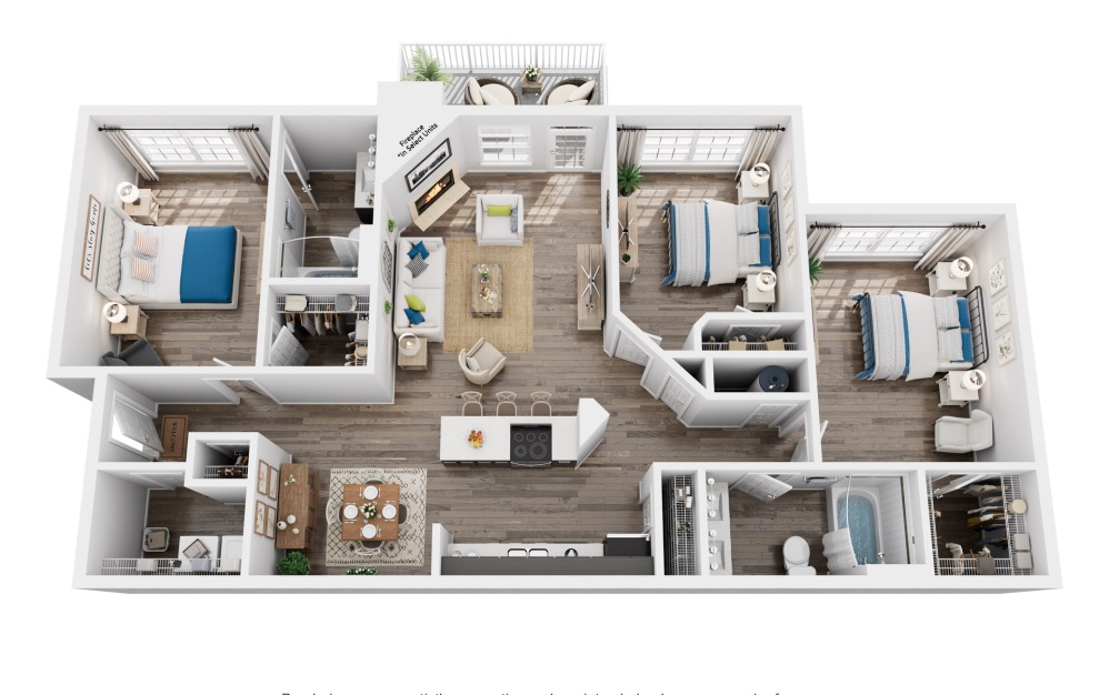 The Lanier - 3 bedroom floorplan layout with 2 bathrooms and 1308 square feet